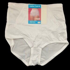 Vintage Girdle Brief Panties Large White Full Coverage Cupid Cotton Crotch